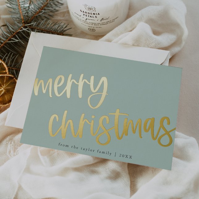 MARIAH Mint Green Gold Foil Family Merry Christmas (MARIAH Mint Green Gold Foil Family Merry Christmas Foil Holiday Card)