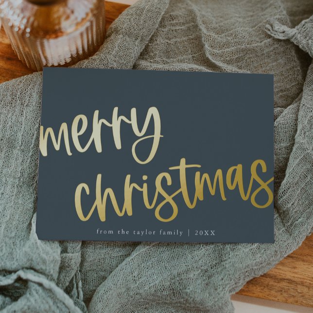 MARIAH Navy Blue Gold Foil Family Merry Christmas (MARIAH Navy Blue Gold Foil Family Merry Christmas Foil Holiday Card)