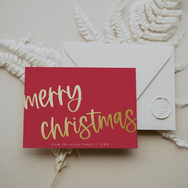 MARIAH Red Pink Gold Foil Family Merry Christmas (MARIAH Red Pink Gold Foil Family Merry Christmas Foil Holiday Card)