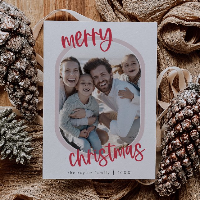 MARIAH Red Pink Retro Family Fun Christmas Photo Holiday Card (MARIAH Red Pink Retro Family Fun Christmas Photo Holiday Card)