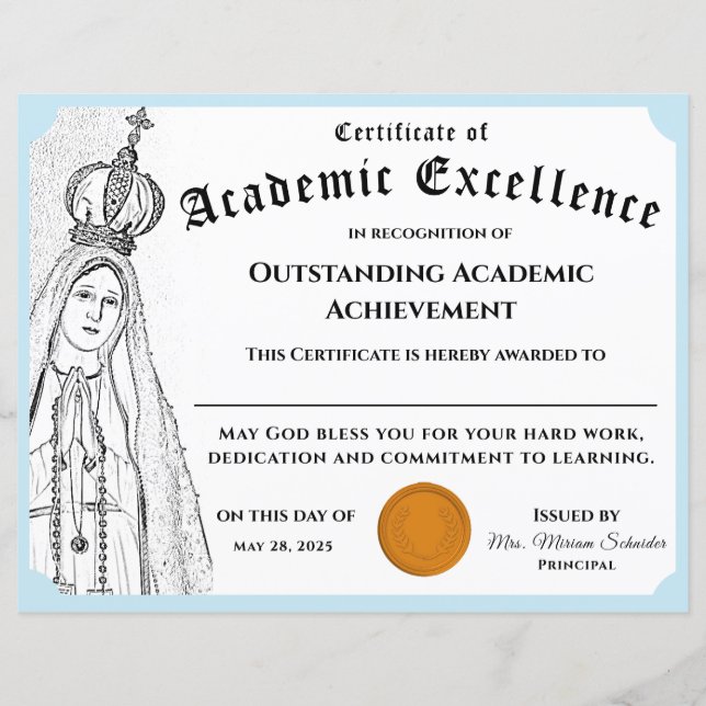 Marian Academic Achievement Certificate (Front)