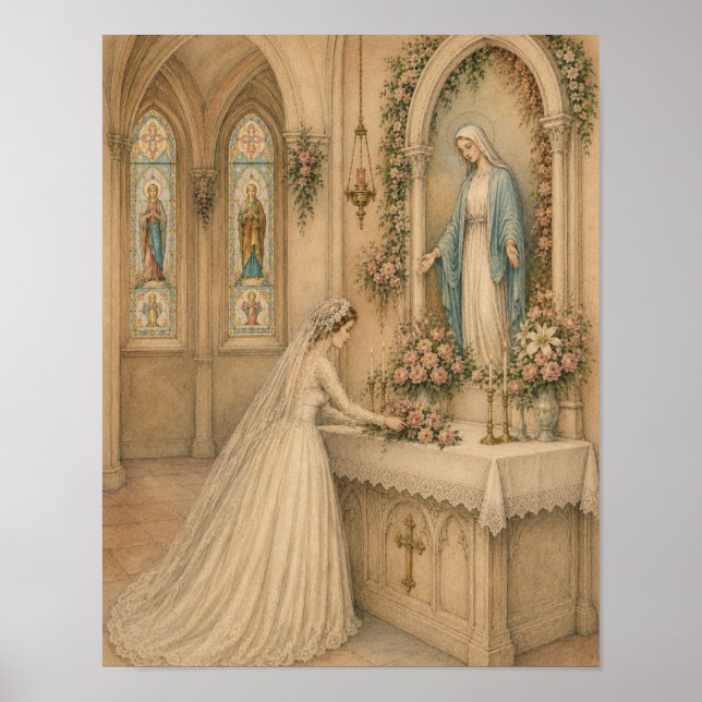 Marian Altar Bridal Bouquet Wedding Poster (Front)