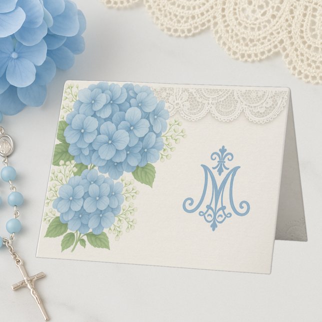 Marian Blue Hydrangea and Lace Catholic Notecard (Creator Uploaded)