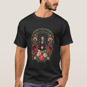 Marian Catholic Virgin Mary Marian Floral Cross Re T-Shirt
