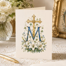 Marian Cross Blue Floral Scripture Monogram
