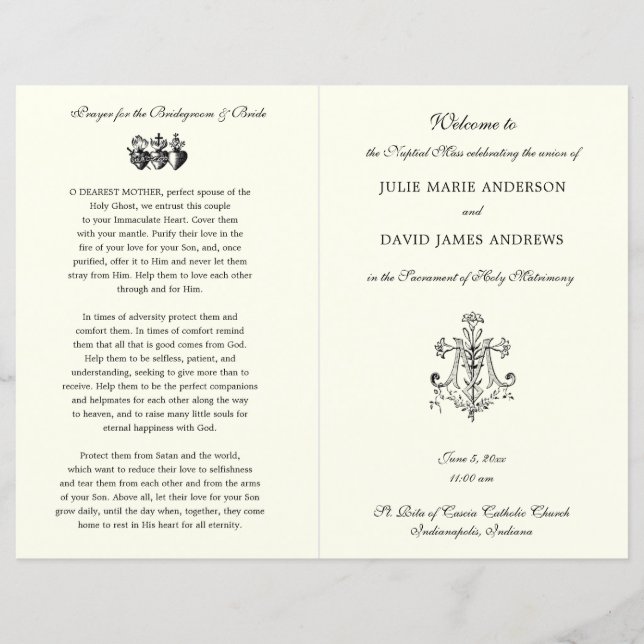 Marian Cross Catholic Wedding Program (Front)