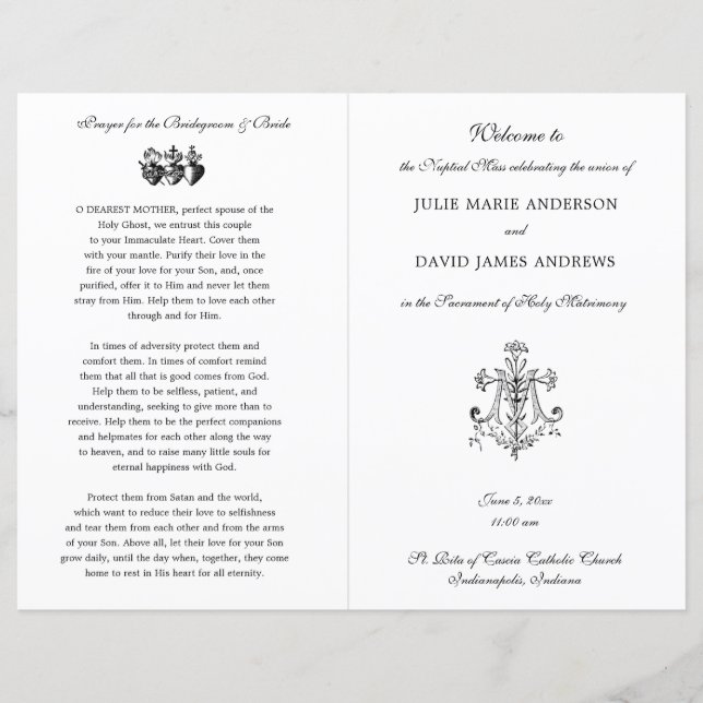Marian Cross Catholic Wedding Program (Front)