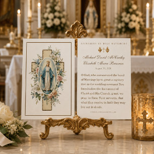 Marian Floral Cross Catholic Wedding Prayer Favour