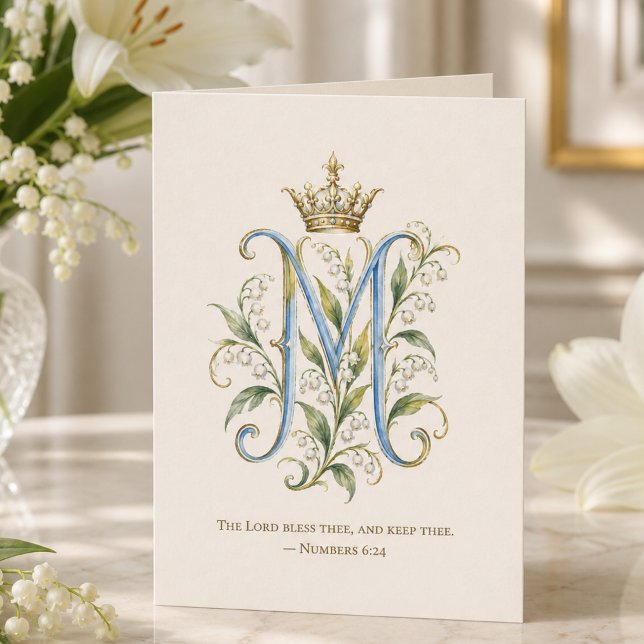 Marian Monogram Blue Lily of the Valley Scripture  Thank You Card (Creator Uploaded)