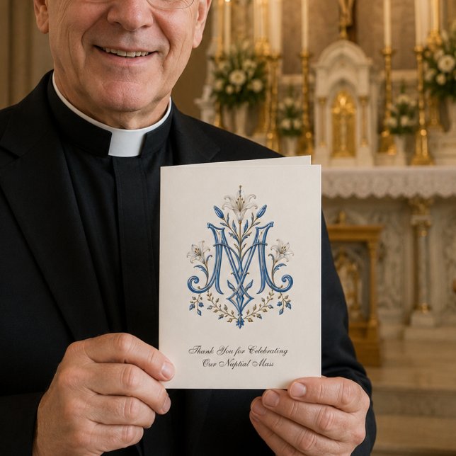 Marian Monogram Catholic Wedding for Priest Card (Creator Uploaded)