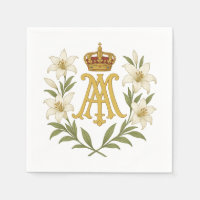Marian Monogram Gold Crown White Lily Catholic