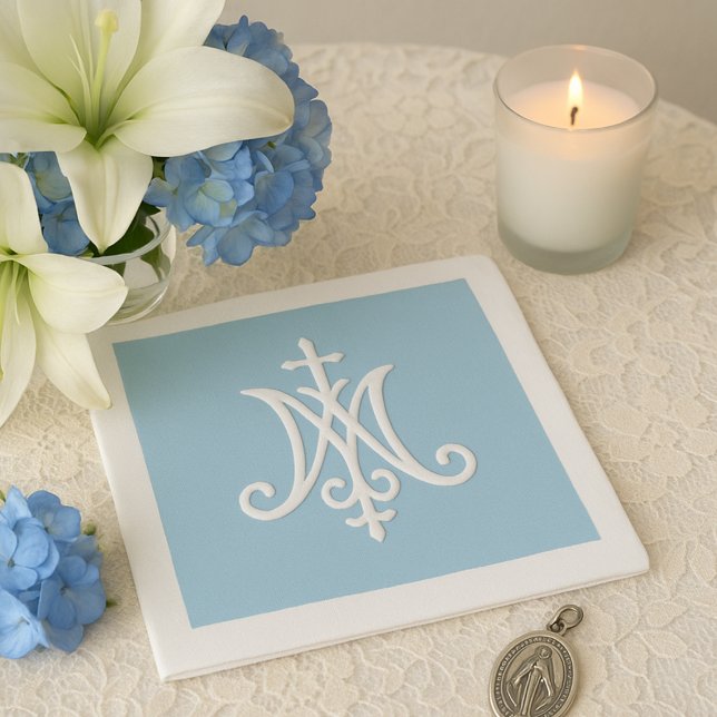 Marian Monogram Religious Catholic Blue White Napkin (Creator Uploaded)