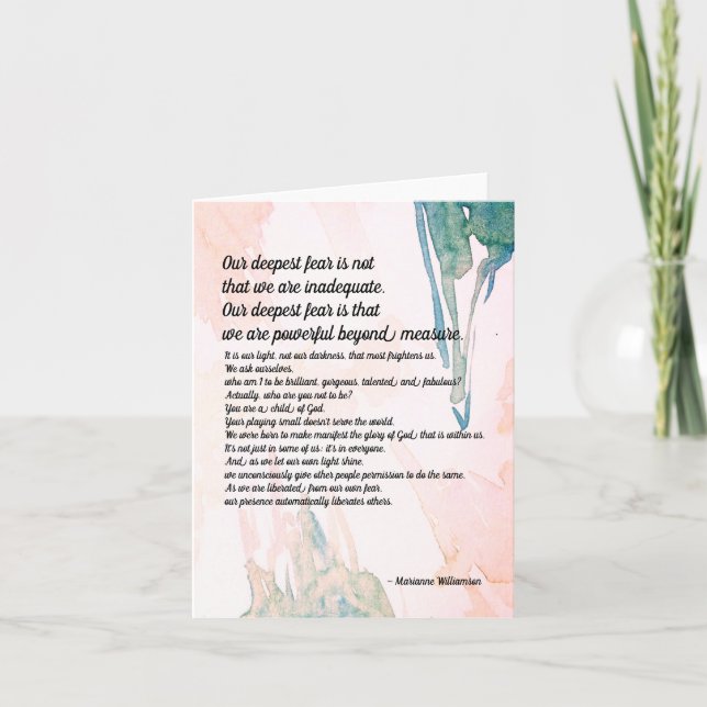 Marianne Williamson Deepest Fear Quote Blank Card (Front)
