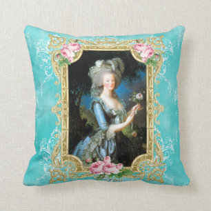 Marie Antoinette Blue Damask Rose Pillow cushion Cushion