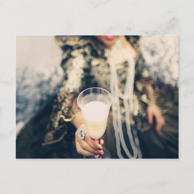 Marie Antoinette Champagne glass party toast Invitation Postcard (Front)