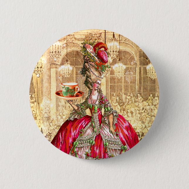 Marie Antoinette Christmas Tea Party Button Pin (Front)