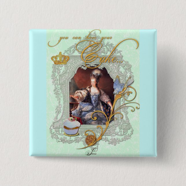 Marie Antoinette Cupcake and Bluebird 15 Cm Square Badge (Front)