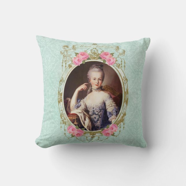 Marie Antoinette Damask Rose Pillow Mint cushion (Front)