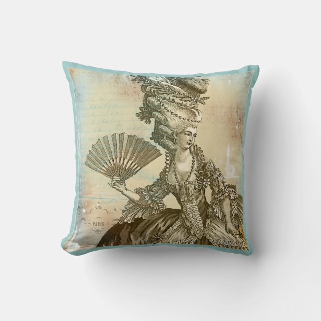 Marie Antoinette French Blue & Sepia Pillow (Front)