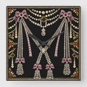 Marie Antoinette French Inspired Design Bejewelled Square Wall Clock