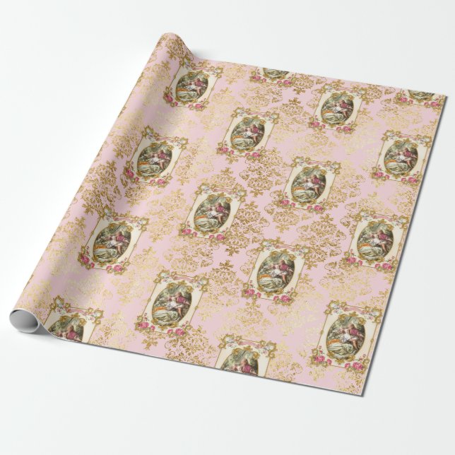 Marie Antoinette French Paris pink rococo roses ラッ Wrapping Paper (Unrolled)
