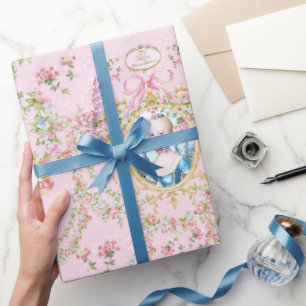 Marie Antoinette French Paris pink rococo roses Wrapping Paper