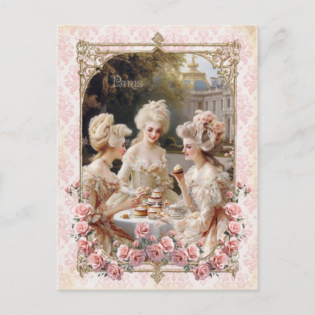 Marie Antoinette,French,Paris,tea,cake,roses ポストカー Postcard (Front)