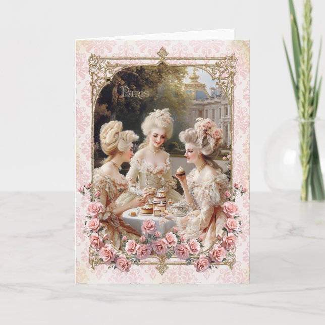 Marie Antoinette,French,Paris,tea,cake,roses 招待状 Thank You Card (Front)