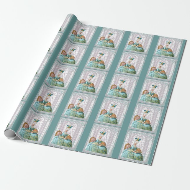 Marie Antoinette in Aqua with Cake Wrapping Paper (Unrolled)