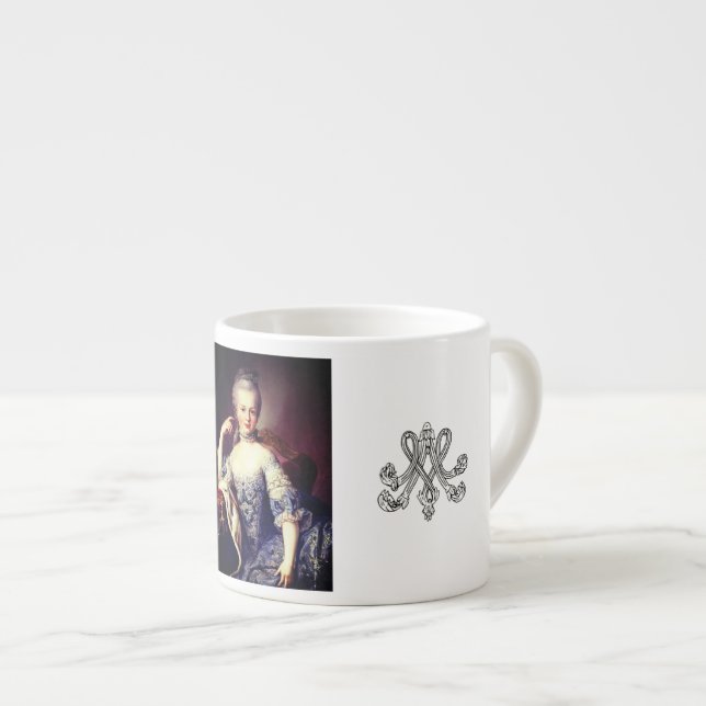 Marie Antoinette Monogram- Royal Monogram Espresso Cup (Front Right)