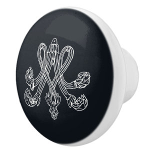 Marie Antoinette Monogramm Monogram initials navy Ceramic Knob