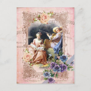 Marie Antoinette,Paris,Rococo,lovers,rose,pansies Postcard