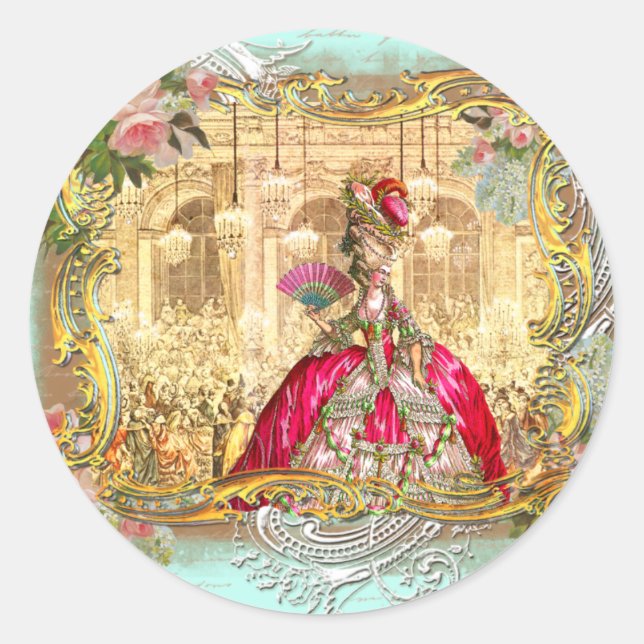 Marie Antoinette Party at Versailles French Style Classic Round Sticker (Front)