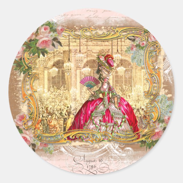 Marie Antoinette Party in Pink at Versailles Classic Round Sticker (Front)