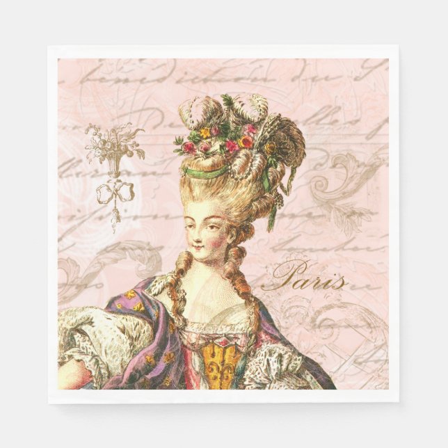 Marie Antoinette Pink French Script Party Napkins (Front)