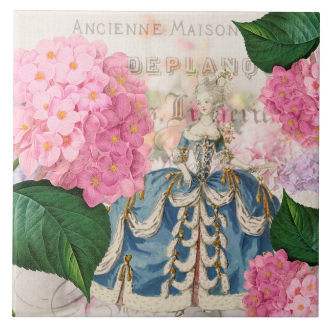 Marie Antoinette Pink Hydrangea Ceramic Tile (Front)