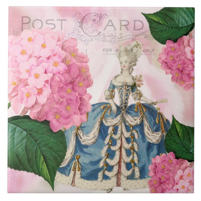 Marie Antoinette Pink Hydrangea Ceramic Tile (Front)