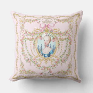Marie Antoinette pink rose frame pillow