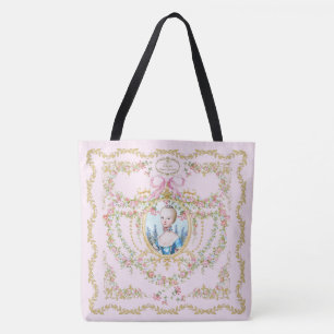 Marie Antoinette pink rose frame tote bag