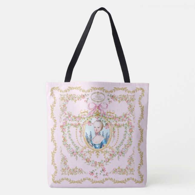 Marie Antoinette pink rose frame tote bag (Front)