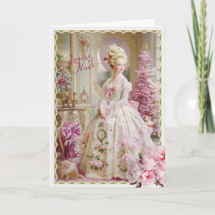 Marie Antoinette Pink tree cat Christmas card
