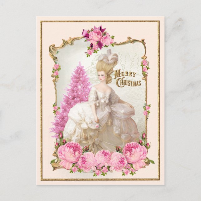 Marie Antoinette Pink Tree Roses Xmas Postcard (Front)