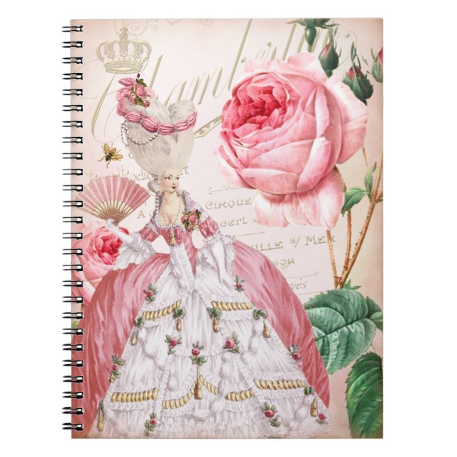 Marie Antoinette Pink Vintage Roses Notebook (Front)