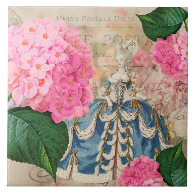 Marie Antoinette Redoute Hydrangea Ceramic Tile (Front)