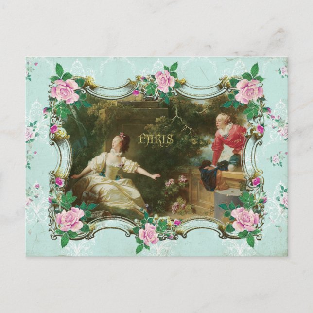 Marie Antoinette Rococo Fragonard Green postcard (Front)