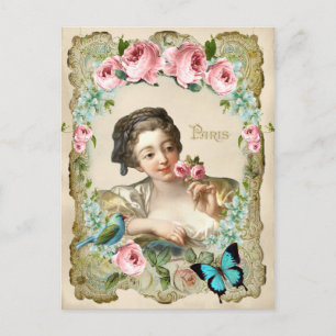 Marie Antoinette Rococo Rose Girl Bird Postcard