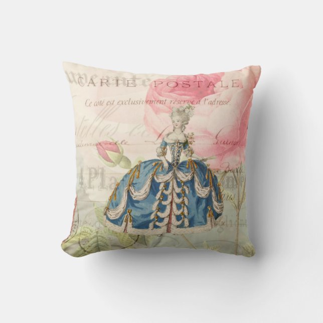 Marie Antoinette Vintage French Throw Pillow (Front)