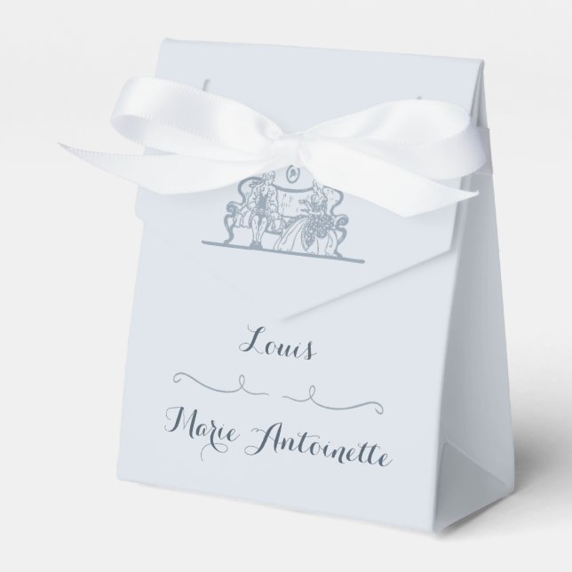 Marie Antoinette Wedding Rococo Dusty Blue Favour Box (Front Side)