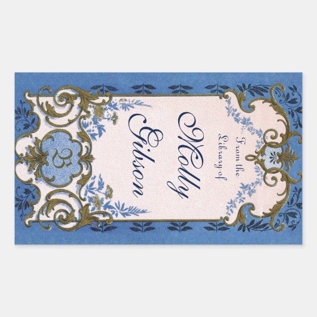 Marie Antoinette's Blue Bookplate Rectangular Sticker (Front)