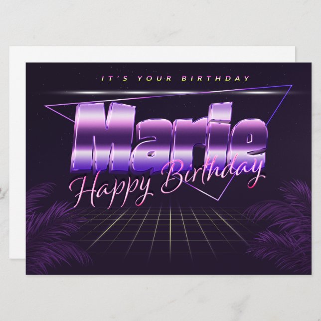 Marie Name First name lila retro card Birthday (Front/Back)